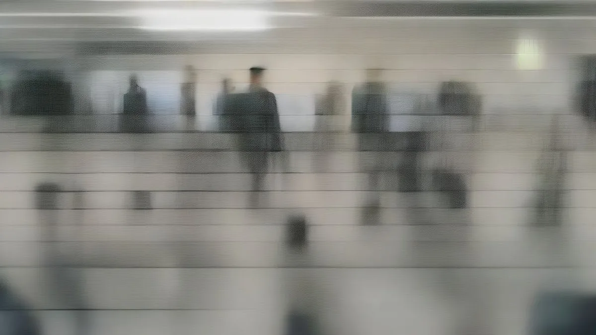 Travelers at an international airport terminal during flight disruptions in the Middle East.