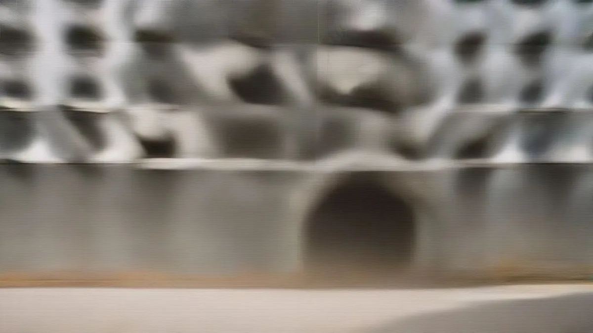 Industrial cement manufacturing facility with silos and processing units.