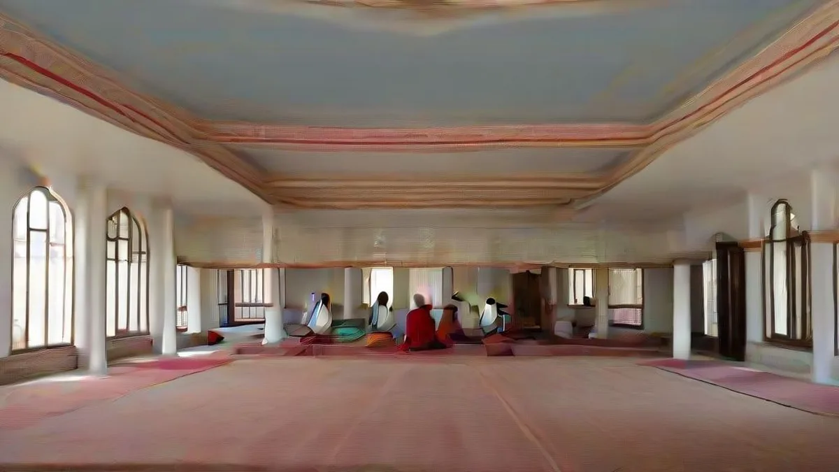 Devotees gathered inside a gurdwara for prayer congregation in Punjab