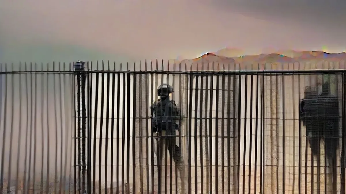 Assam Rifles soldiers patrolling near the border fence in Manipur