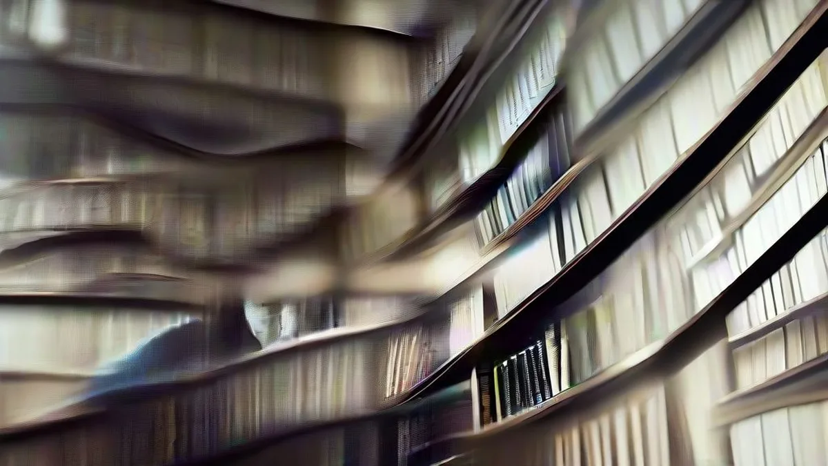 A student studying textbooks inside a library in preparation for competitive examinations.