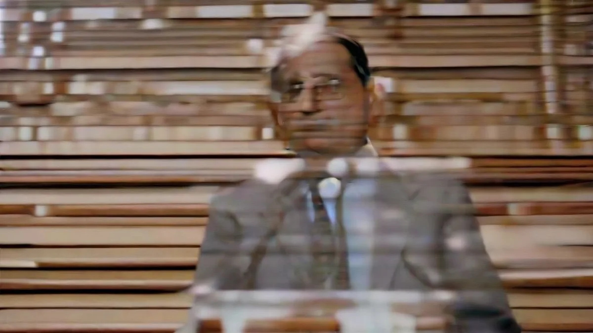 A press conference setting with microphones and political figures representing current events in Jammu and Kashmir.