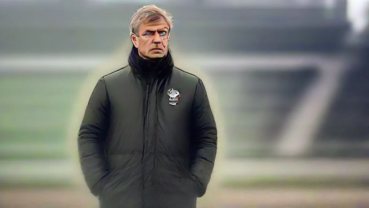 Depjected football manager standing on the touchline during a match.