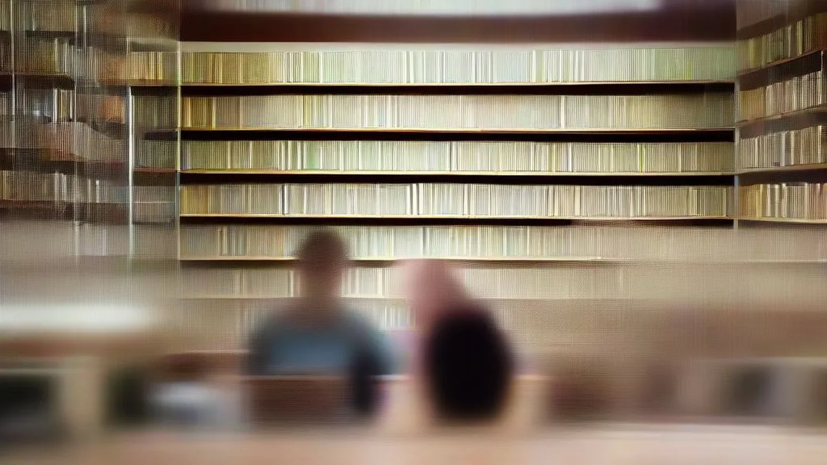 A student studying intently in a campus library, awaiting exam results.