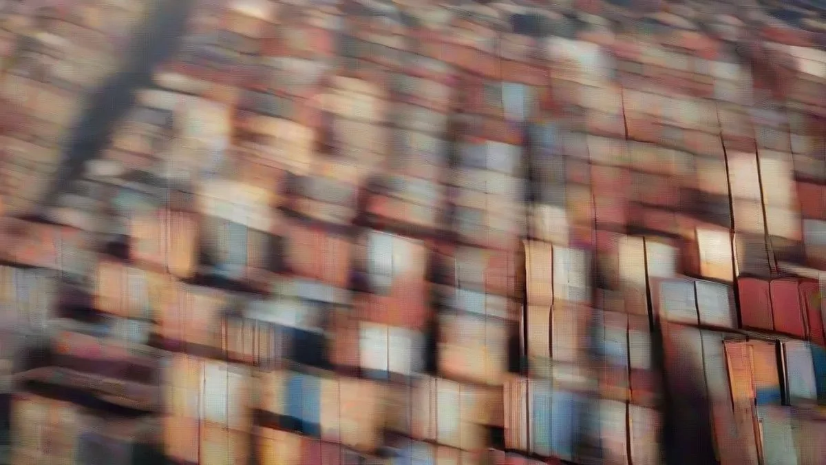 Cargo shipping containers stacked at a port representing India's maritime logistics sector