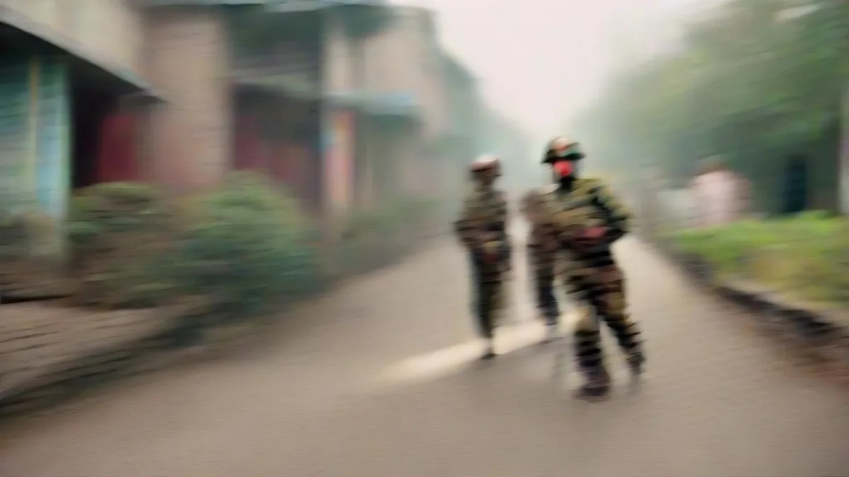Indian security personnel on patrol in Imphal amidst heightened security measures.
