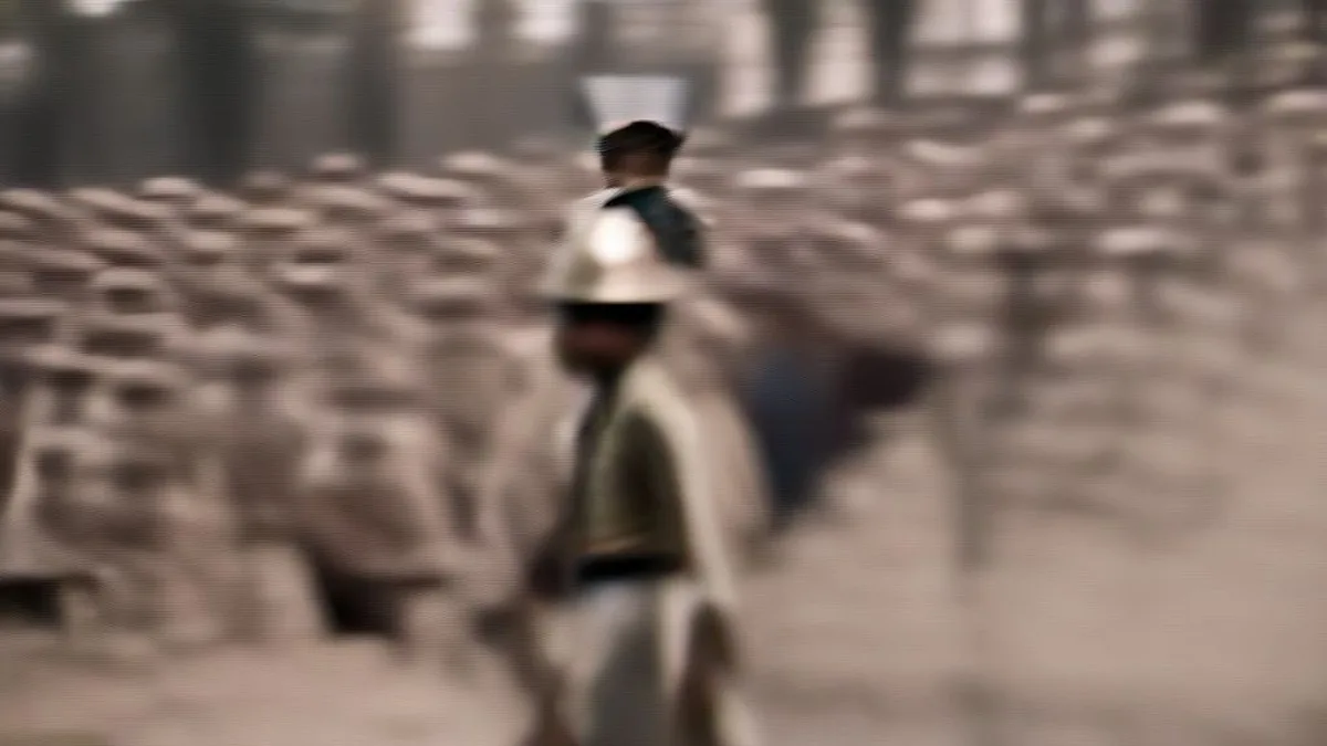 An Indian police officer standing outdoors during a daytime event.