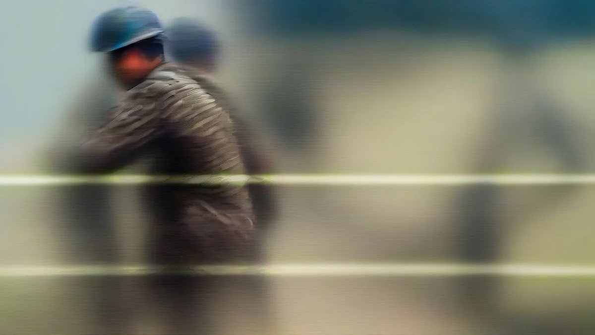 Paramilitary and police personnel operating near a remote camp in Manipur.