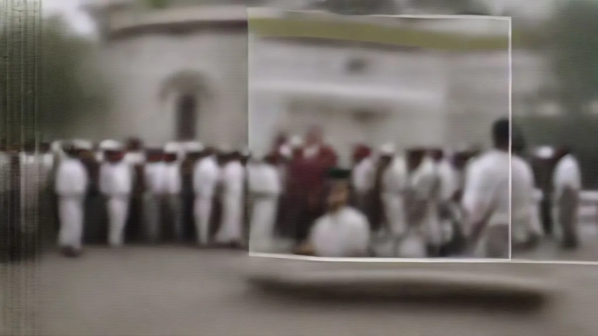 Indian politicians and press gathered outside a government legislative building.
