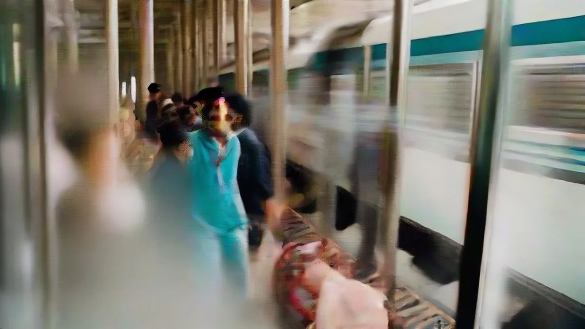 Commuters at a Delhi Metro station platform during daytime
