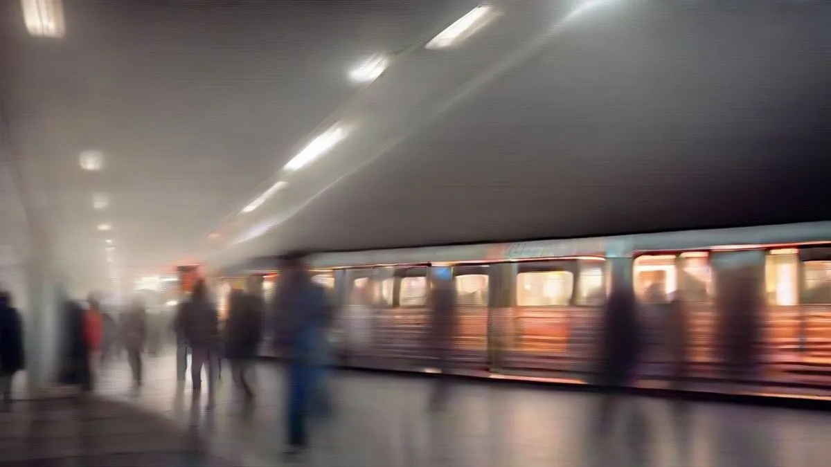 Commuters waiting on a Delhi Metro platform as a train arrives