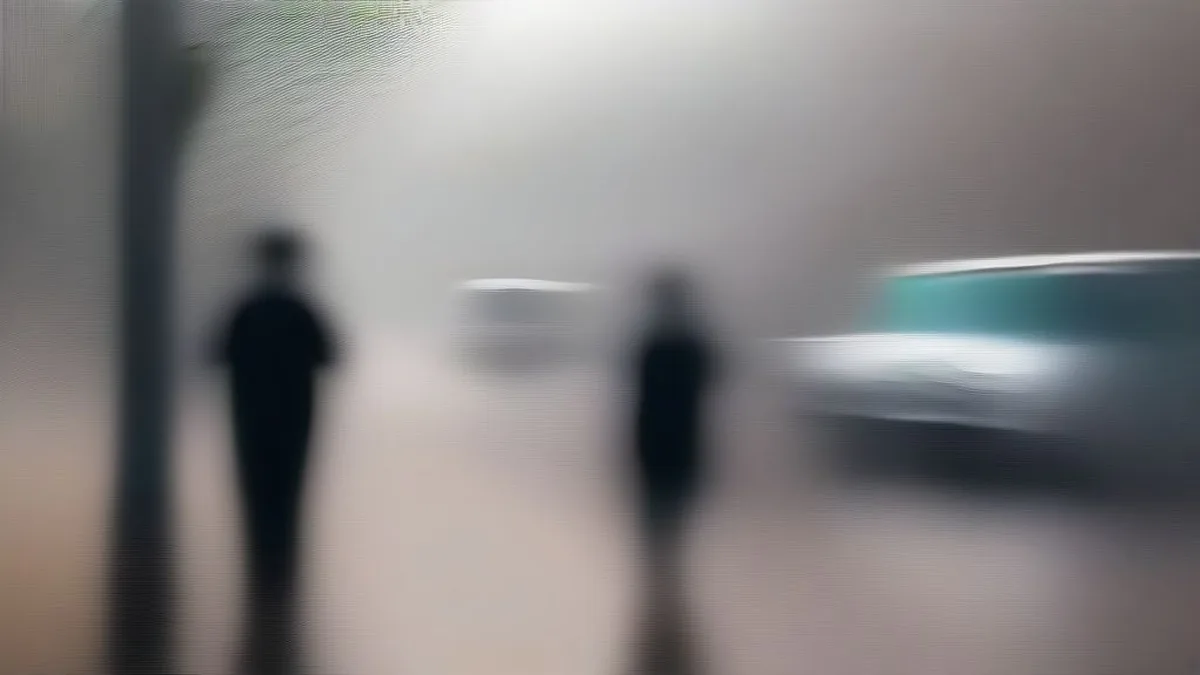 Wet streets and overcast skies in New Delhi following morning rainfall.