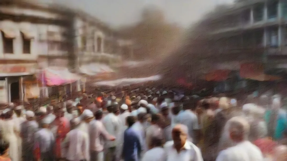 Crowded market street in Delhi during the festive shopping season