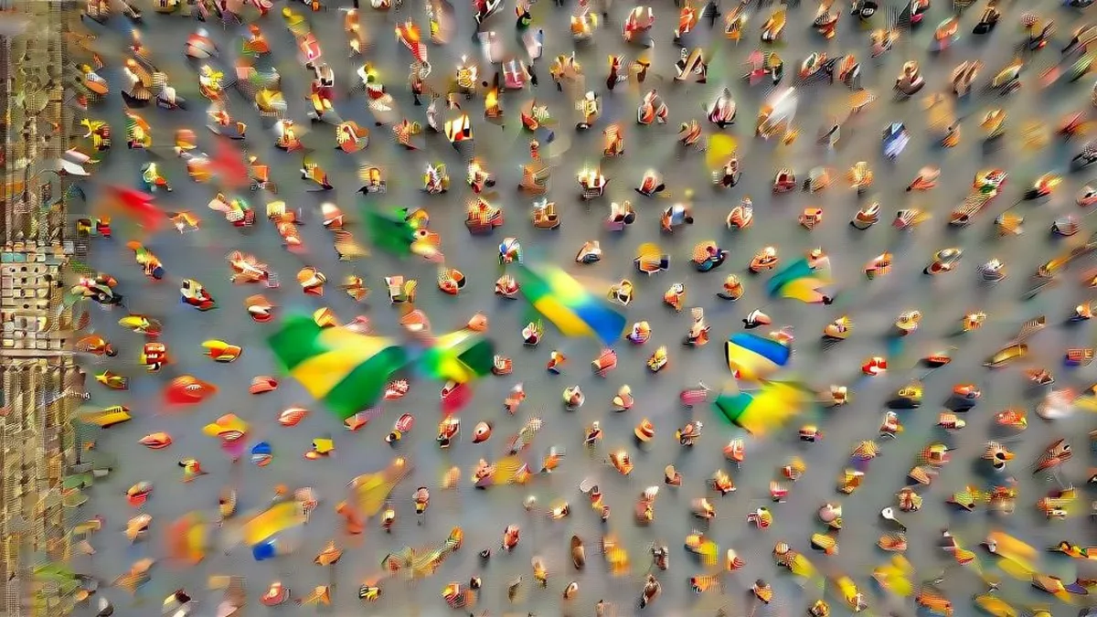 Crowd of citizens celebrating in the streets during the Brazilian election.