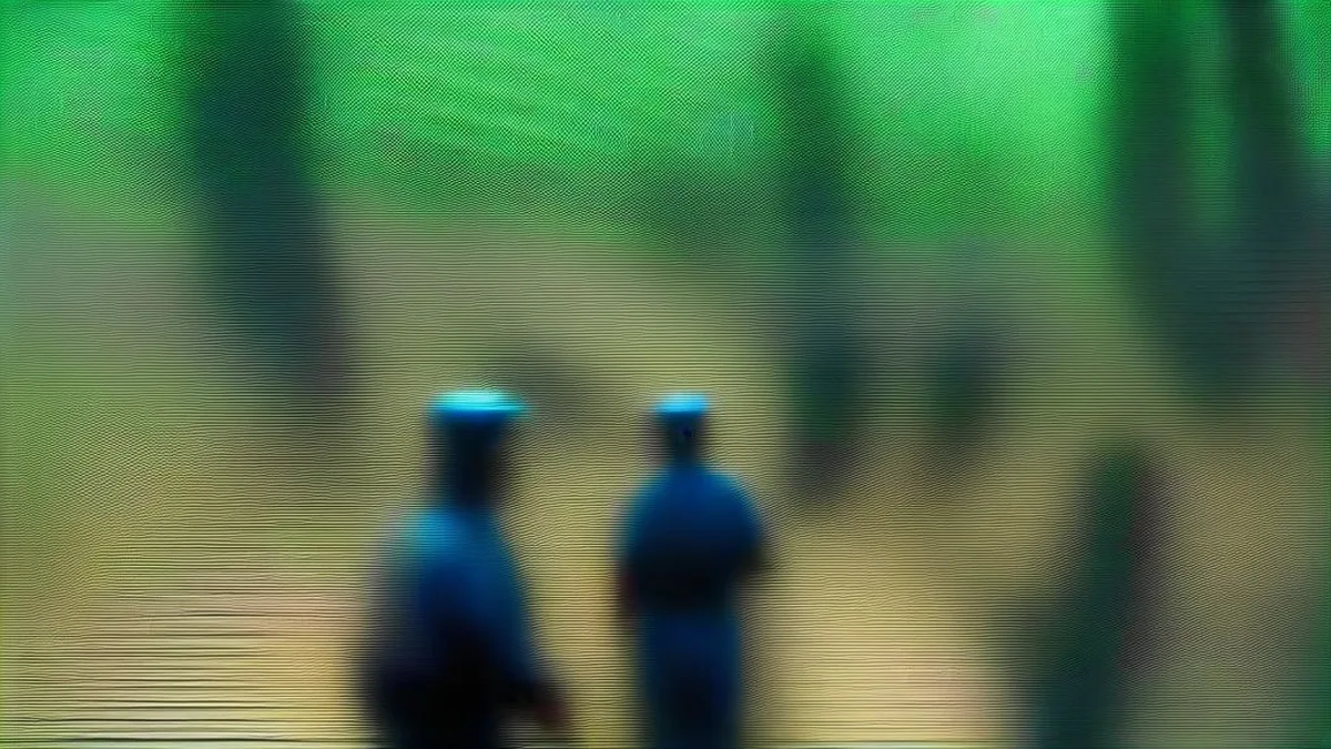 Indian police officers conducting a search operation in a dense forest during the manhunt.