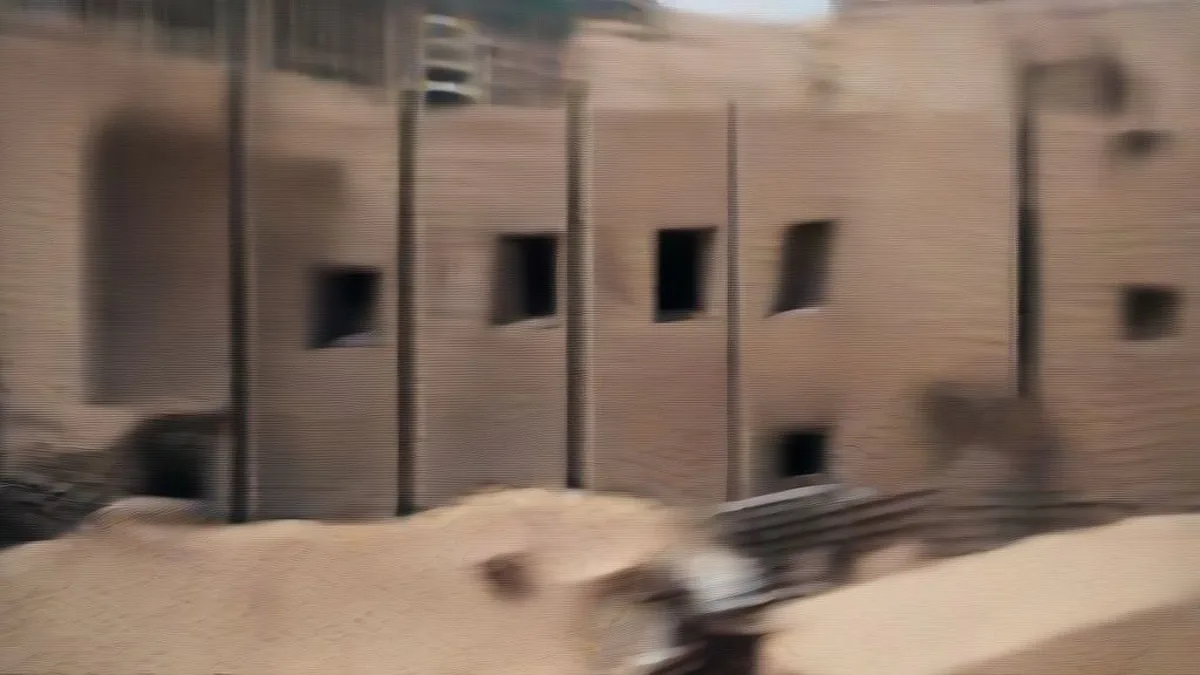 Damaged buildings and rubble in Yemen following reported military strikes.