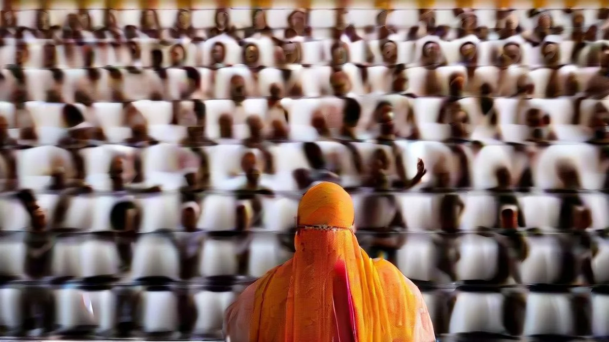 Divya Mittal addressing a public meeting during her political campaign in Uttar Pradesh.
