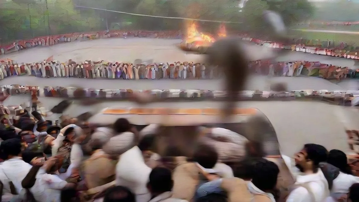 Student protesters and police officers gathered near Jantar Mantar in New Delhi for a demonstration.
