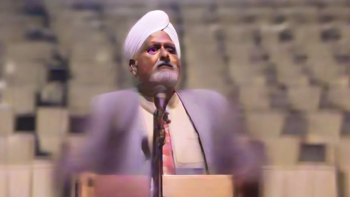 Prime Minister Narendra Modi speaking at a podium during a global summit.