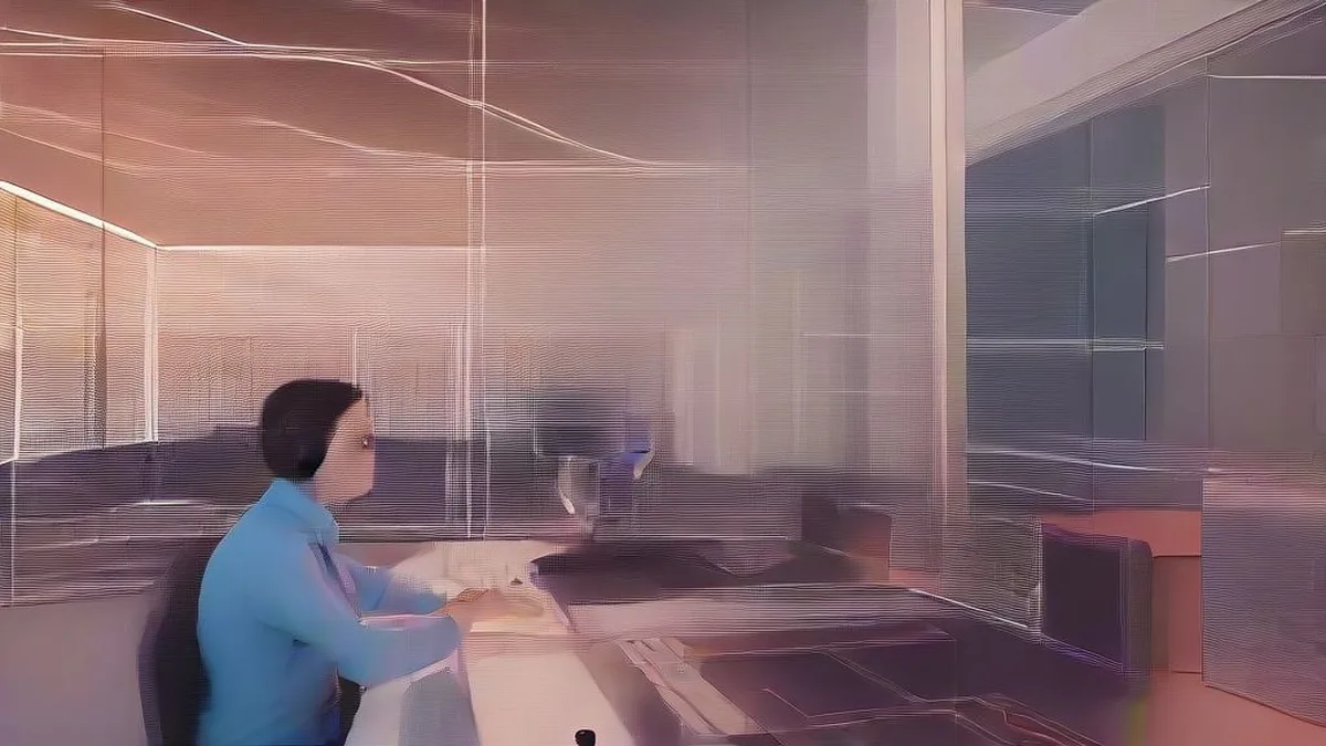 A software engineer working on advanced AI world-building simulations in a modern laboratory setting.