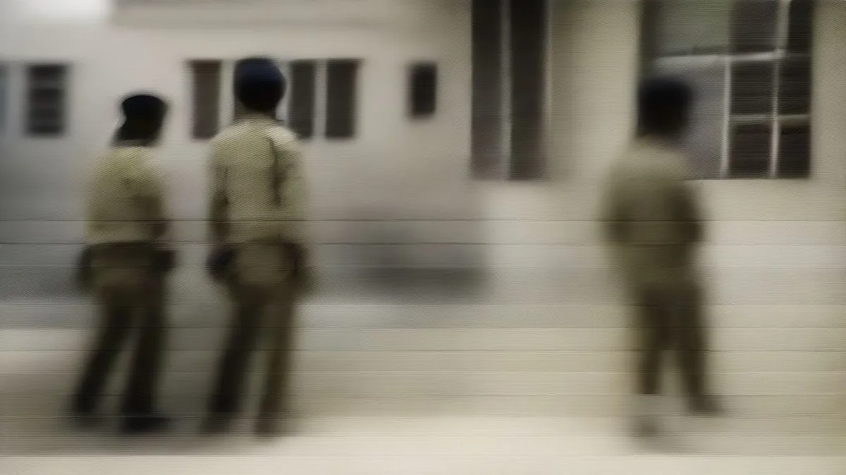 Police officers and investigators outside a residential home in Gujarat during a crime scene investigation