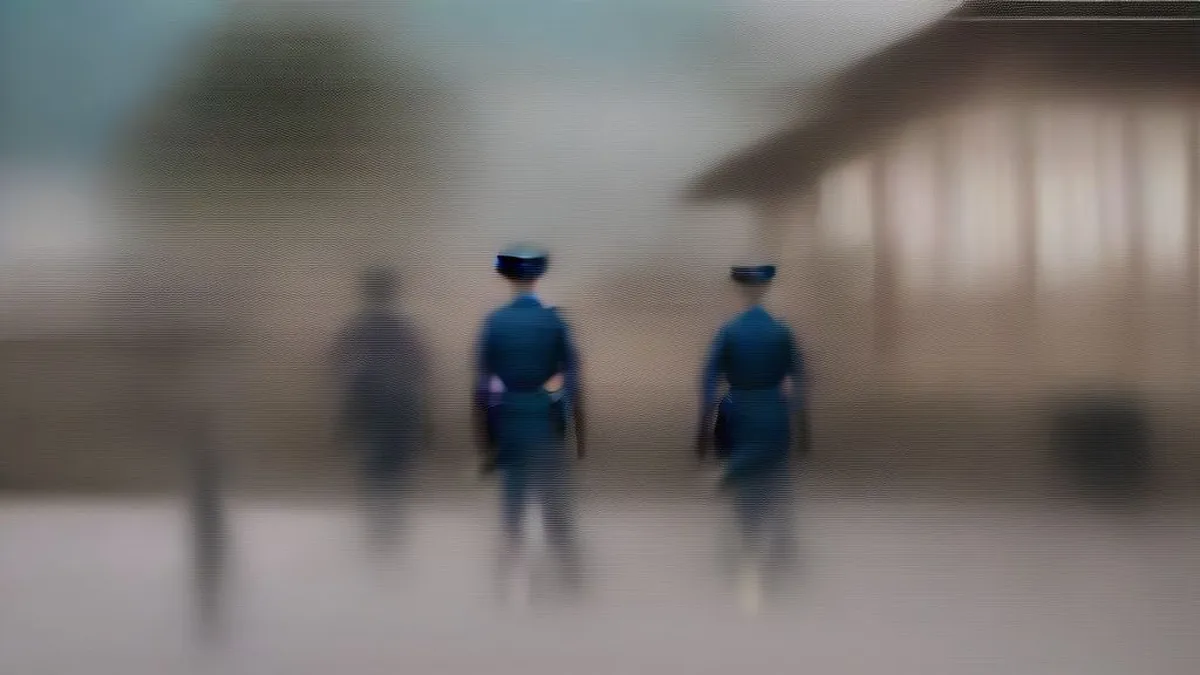 Police officers stationed on a rural road in Dinajpur district, Bangladesh