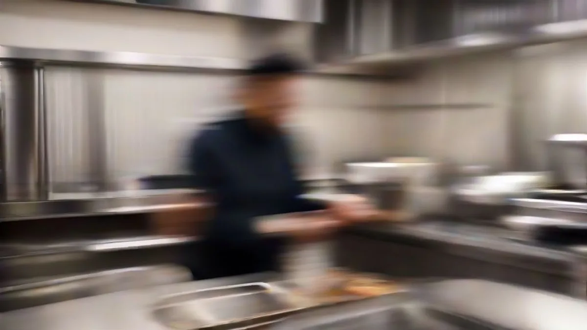A chef plating a modern gourmet Indian dish in a professional restaurant kitchen