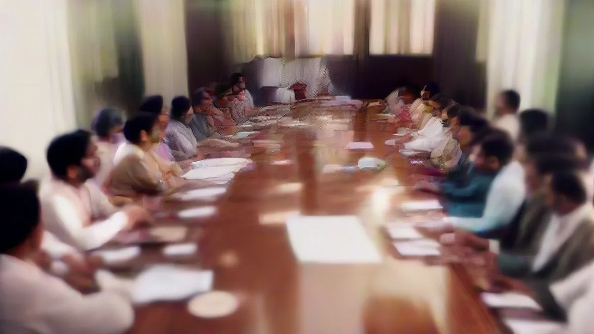 Indian opposition leaders gathered around a conference table during a strategic strategy meeting in New Delhi.