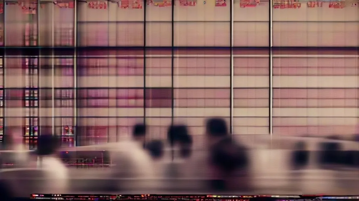 Stock market traders analyzing volatile trading charts on computer screens.
