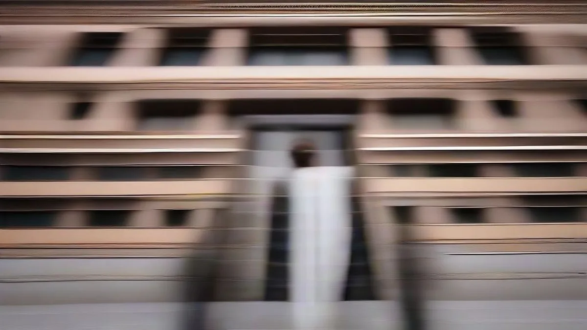 Exterior view of the Saket District Court complex in New Delhi during daylight.