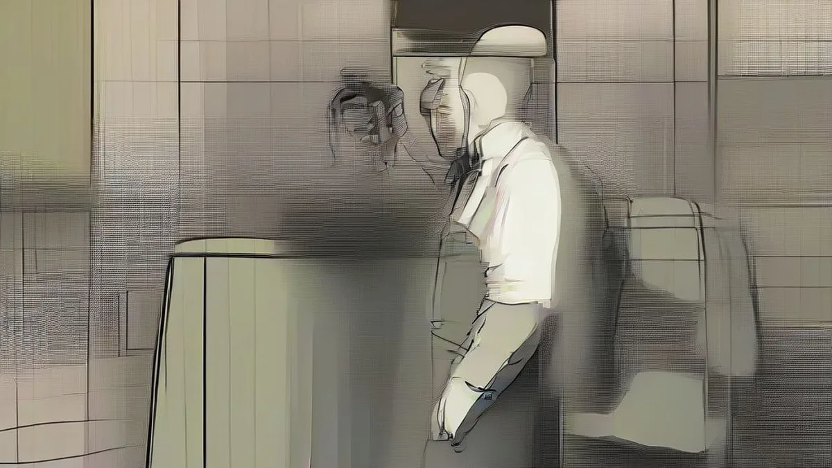 A traditional Tokyo barbershop interior with a barber and client