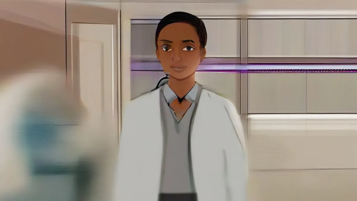 Medical intern reviewing charts in a hospital setting