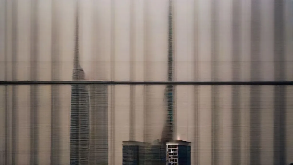 Hazy smog over Mumbai skyline with high-rise buildings partially obscured.