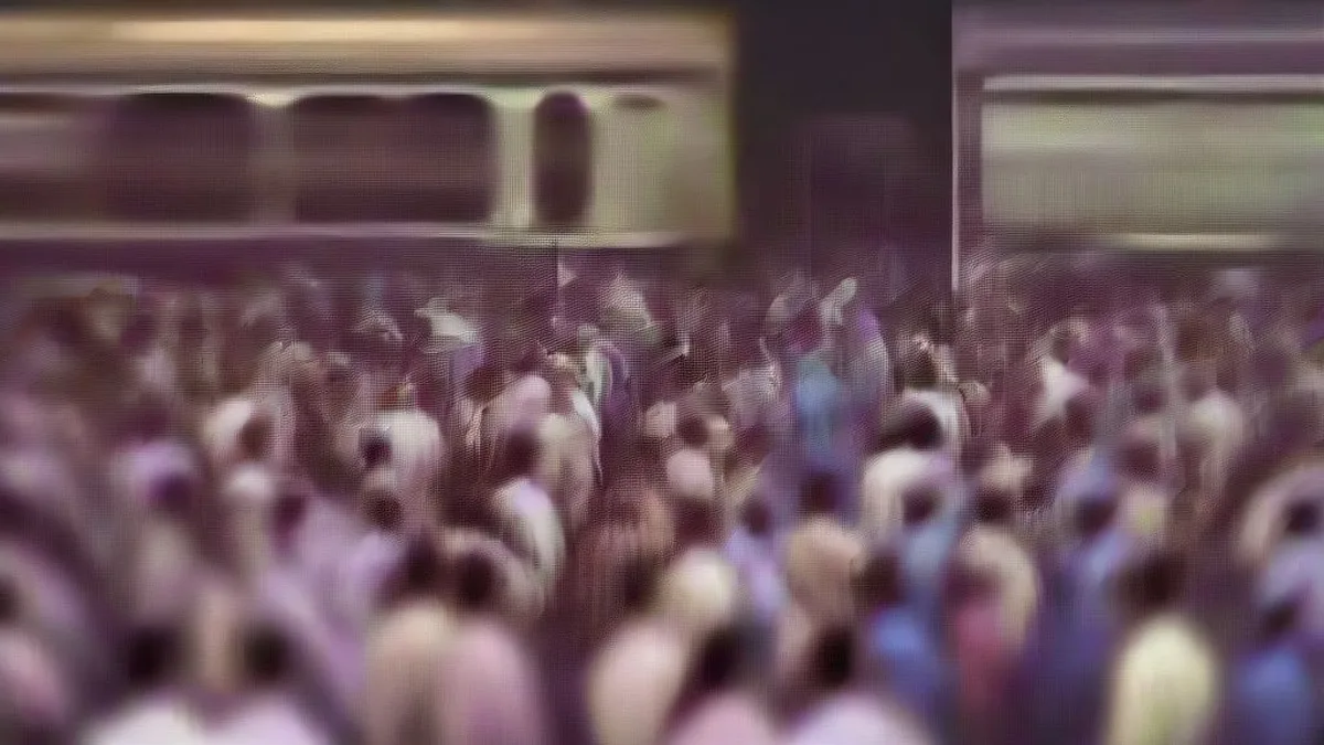 Crowded Mumbai railway platform with commuters during peak hours