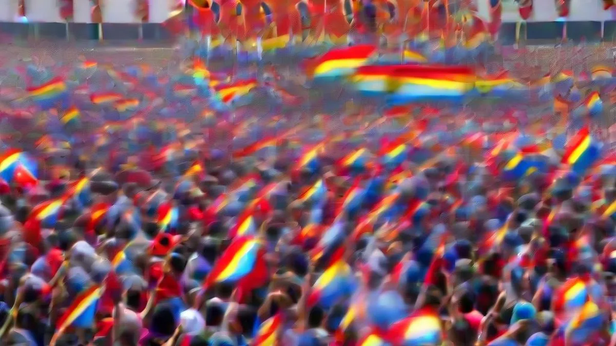 Crowd of Venezuelan supporters waving flags in Caracas