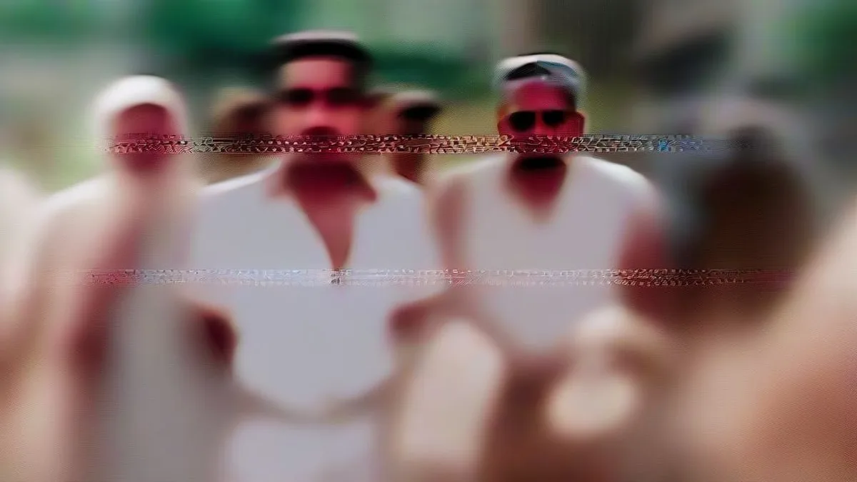 Law enforcement officials and citizens gathered outside a building in Punjab.