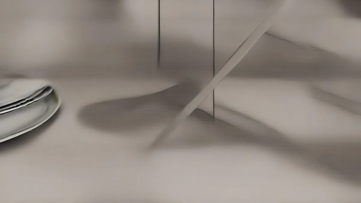 A high-end restaurant table with a bill folder and tableware under warm ambient lighting.
