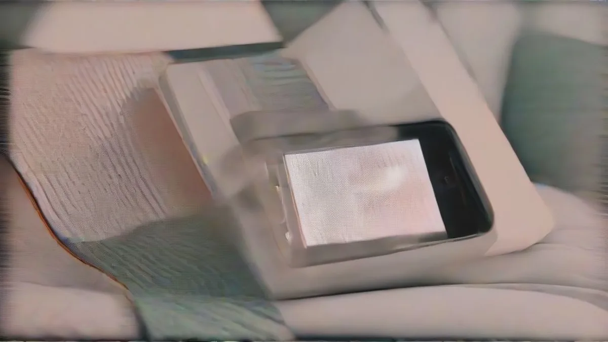 Person looking at a smartphone verification screen in a living room