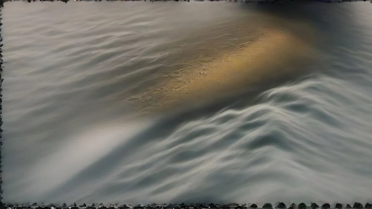 A distant commercial oil tanker emitting thick smoke at sea in the Strait of Hormuz.