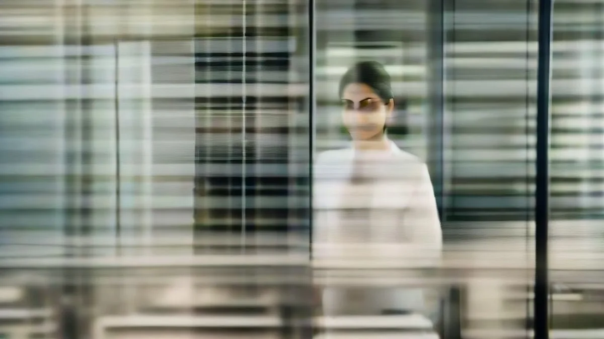 Twinkle Singh working at a computer terminal in a tech office