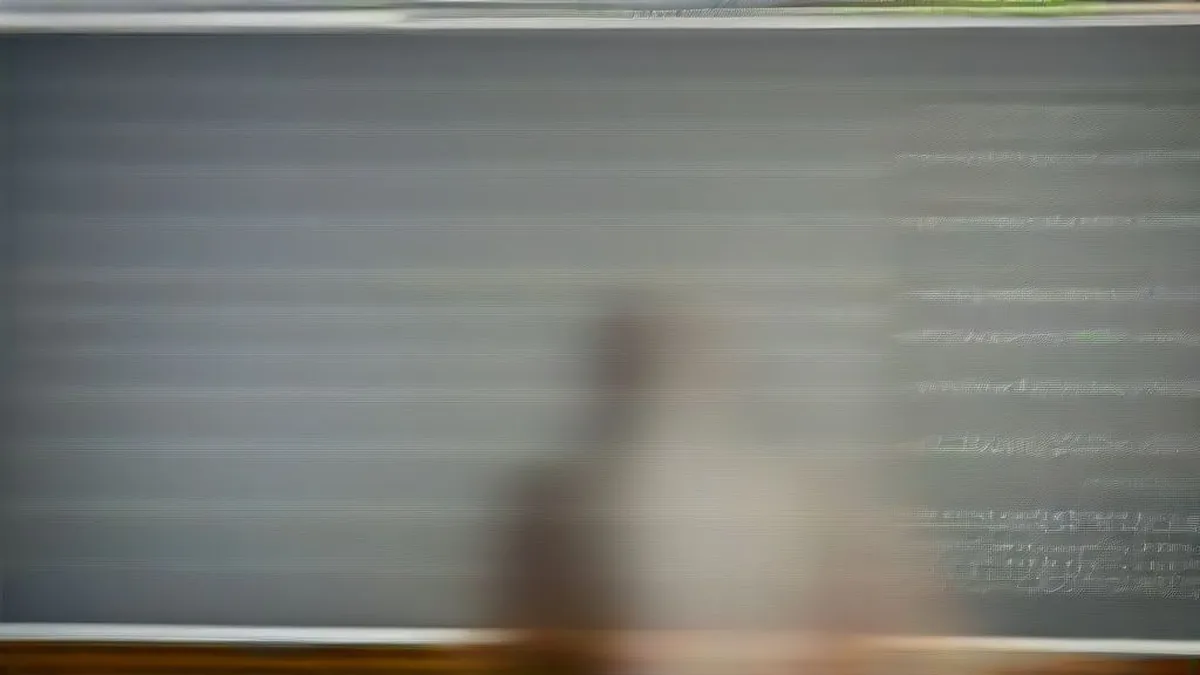 A university professor teaching in a lecture hall with complex mathematical equations on the blackboard.