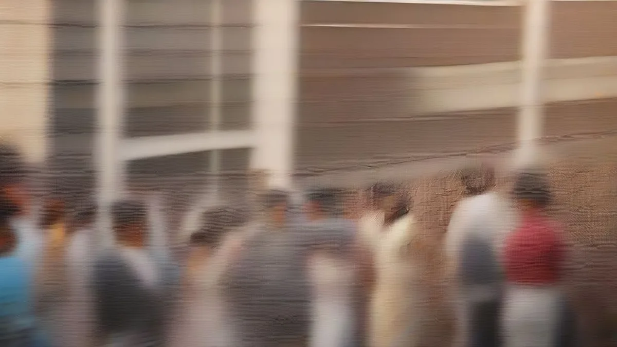Crowd gathered outside a polling and counting center during the Uttar Pradesh MLC elections