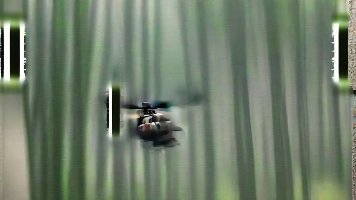 US Army Apache helicopter flying over a forested landscape during training