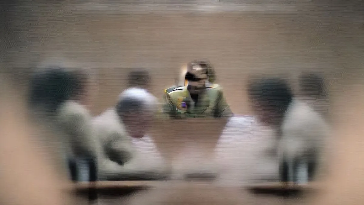 US military officials reviewing defense documents in a briefing room