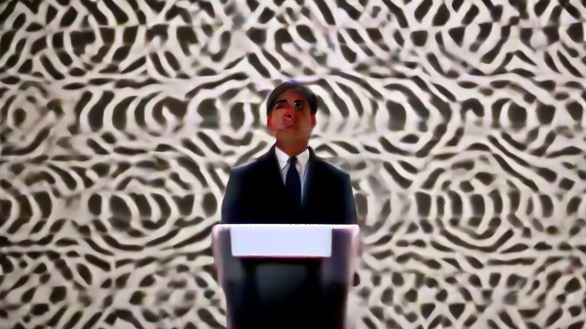 Nirav Sheth speaking at a podium during a campaign event