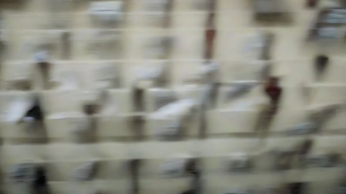 Election officials counting votes inside a secure center in Uttar Pradesh.